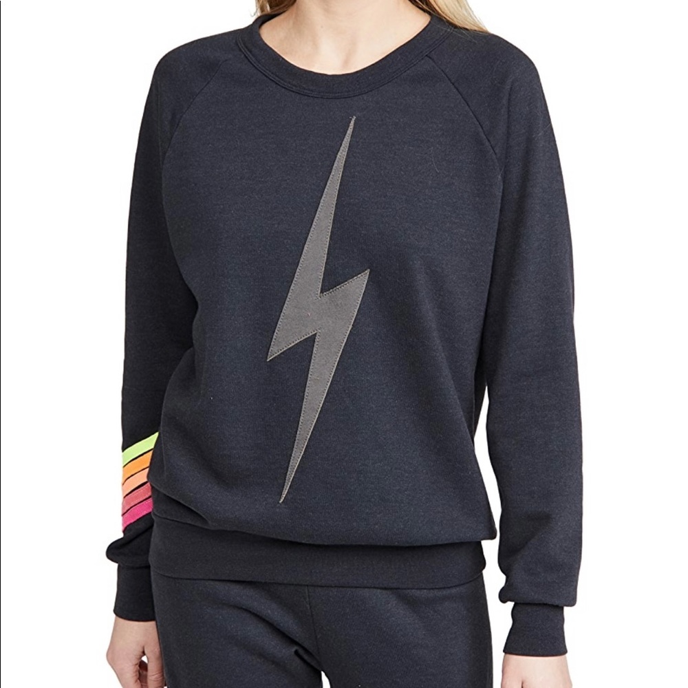 Aviator nation chevron bolt crew neck sweatshirt size small in charcoal